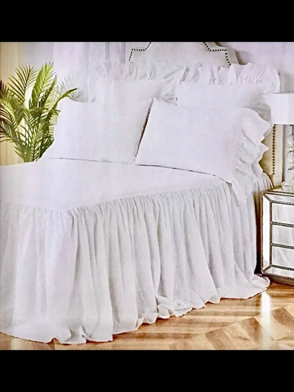 C&F Linen White Ruffled Bedspread Set. Oversized King- NIP! Shabby Chic Elegance